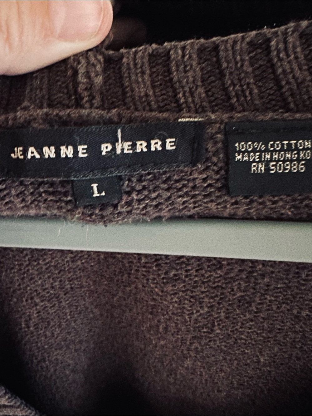JEANNE PIERRE Dark Brown Cotton Crew Sweater
